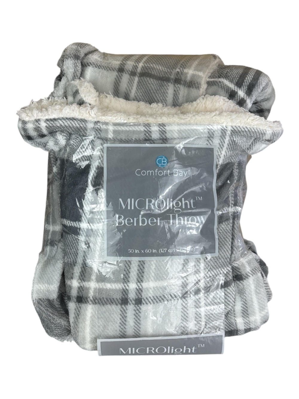Comfort Bay micro light berber Gray Plaid Sherpa-Lined Throw 50 x60 inches